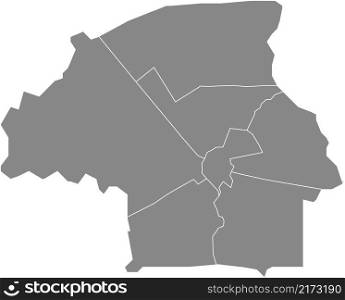Gray flat blank vector administrative map of EINDHOVEN, NETHERLANDS with black border lines of its districts