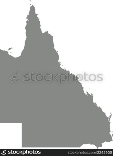 Gray flat blank vector administrative map of the Australian state of QUEENSLAND, AUSTRALIA