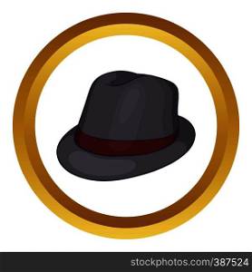 Gray hat vector icon in golden circle, cartoon style isolated on white background. Gray hat vector icon
