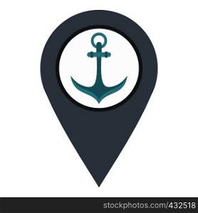 Gray map pointer with anchor symbol icon flat isolated on white background vector illustration. Gray map pointer with anchor symbol icon isolated