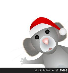 Gray mouse symbol of the new year 2020 in a Santa Claus hat on a white background. Gray mouse symbol of the new year 2020 in a Santa Claus hat on a white
