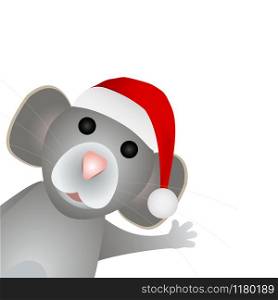 Gray mouse symbol of the new year 2020 in a Santa Claus hat on a white background. Gray mouse symbol of the new year 2020 in a Santa Claus hat on a white