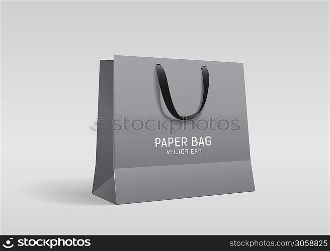 Gray paper bag, with black cloth handle design, template on gray background Eps 10 vector illustration
