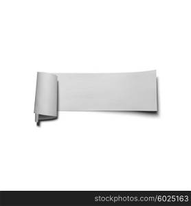 Gray paper banner, vector ribbon with shadow isolated on white.