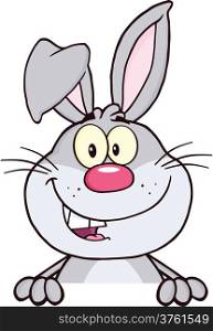 Gray Rabbit Cartoon Mascot Character Over Blank Sign