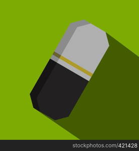 Gray rubber pencil eraser icon. Flat illustration of gray rubber pencil eraser vector icon for web isolated on lime background. Gray rubber pencil eraser icon, flat style