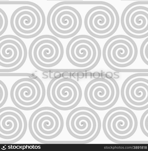 Gray seamless geometrical pattern. Simple monochrome texture. Abstract background.Slim gray striped spiral rolls.