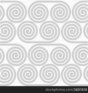 Gray seamless geometrical pattern. Simple monochrome texture. Abstract background.Slim gray striped spiral rolls.