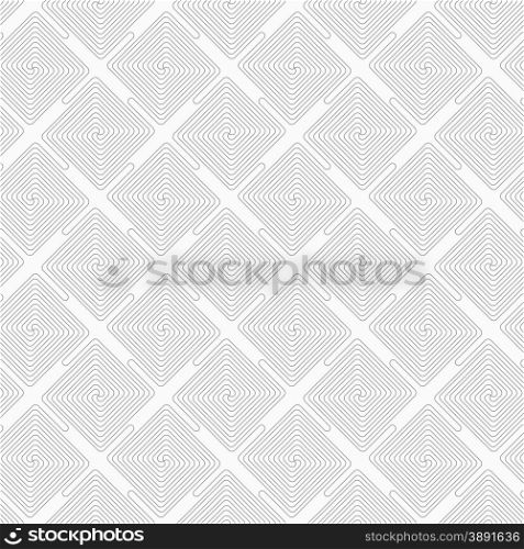 Gray seamless geometrical pattern. Simple monochrome texture. Slim gray square diagonally connecting spirals.