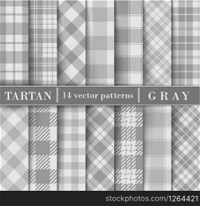 Gray Set Tartan Plaid Seamless Patterns. Trend Color Flannel Shirt Tartan Patterns. Trendy Tiles Vector Illustration for Wallpapers