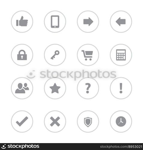 Gray simple flat icon set 2 with circle frame vector image