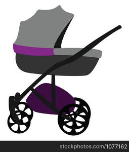 Gray stroller, illustration, vector on white background.