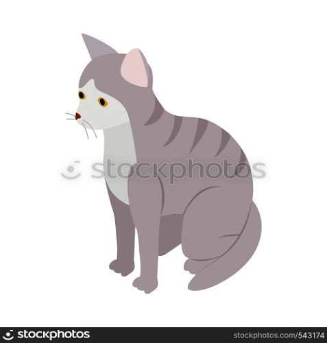Gray tabby cat icon in isometric 3d style isolated on white background. Animals symbol . Gray tabby cat icon, isometric 3d style