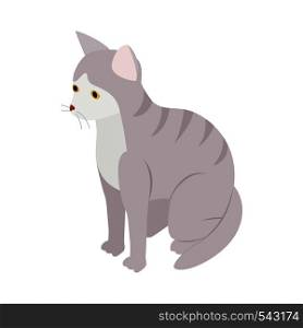 Gray tabby cat icon in isometric 3d style isolated on white background. Animals symbol . Gray tabby cat icon, isometric 3d style