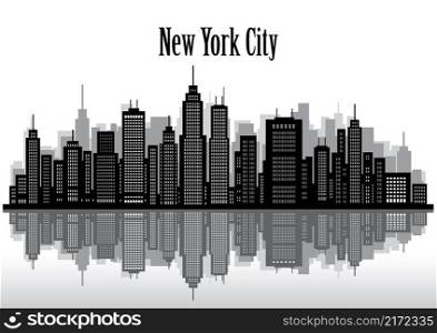 Gray tone cityscape panoramic silhouette of the New York City
