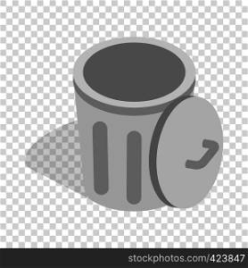 Gray trash can with open lid isometric icon 3d on a transparent background vector illustration. Gray trash can with open lid isometric icon