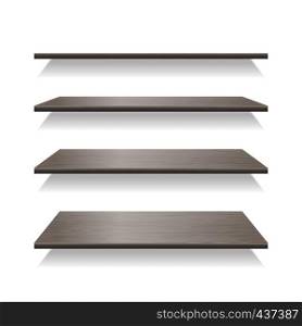Gray wood shelves with shadows. Shelf wood for interior, empty furniture, vector illustration. Gray wood shelves with shadows