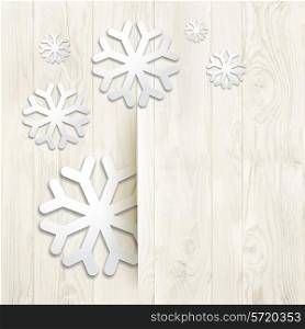 Gray wood texture with snow flakes. Vector illutration.