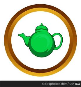 Grean teapot vector icon in golden circle, cartoon style isolated on white background. Grean teapot vector icon