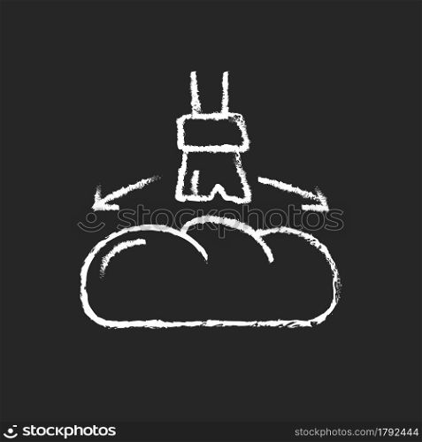 Grease for baking chalk white icon on dark background. Brushing oil on bread loaf. Baking recipe. Cooking instruction. Food preparation process. Isolated vector chalkboard illustration on black. Grease for baking chalk white icon on dark background