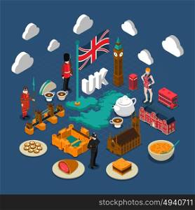 Great Britain Concept Composition . Great Britain concept composition with culture and travel symbols isometric isolated vector illustration
