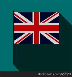 Great Britain flag with flagpole icon in flat style on a blue background. Great Britain flag with flagpole icon, flat style
