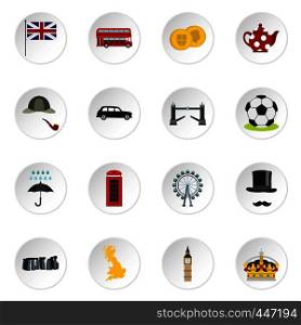 Great Britain icons set in flat style. London set collection vector icons set illustration. Great Britain icons set, flat style