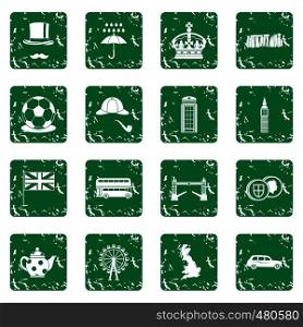 Great Britain icons set in grunge style green isolated vector illustration. Great Britain icons set grunge