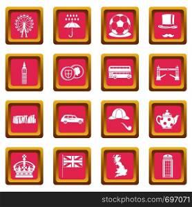 Great Britain icons set in pink color isolated vector illustration for web and any design. Great Britain icons pink