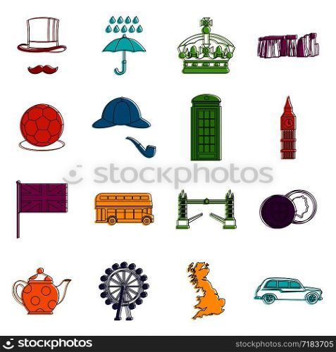 Great Britain set in outline style. London set collection vector illustration. Great Britain set , outline style