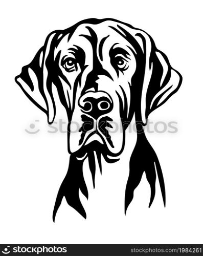 Great dane dog black contour portrait. Dog head in front view vector illustration isolated on white. For decor, design, print, poster, postcard, sticker, t-shirt, cricut, tattoo and embroidery. Great dane dog vector black contour portrait vector