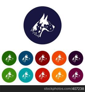 Great dane dog set icons in different colors isolated on white background. Great dane dog set icons