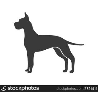Great dane silhouette. Swiss dog pinscher group, vector icon isolated on white background. Great dane silhouette. Swiss dog pinscher group, vector icon