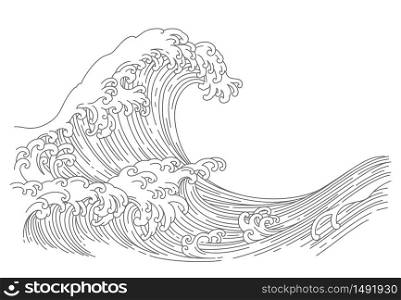 Great Japan oriental wave line art style vector illustration isolated on white background.
