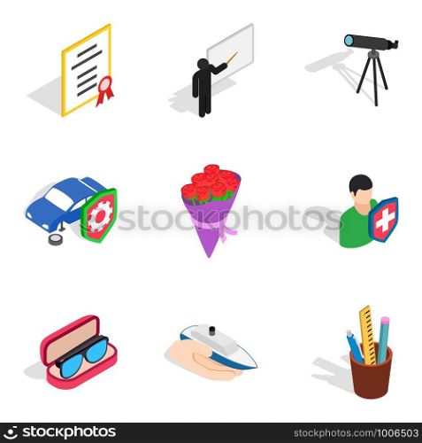 Great job icons set. Isometric set of 9 great job vector icons for web isolated on white background. Great job icons set, isometric style