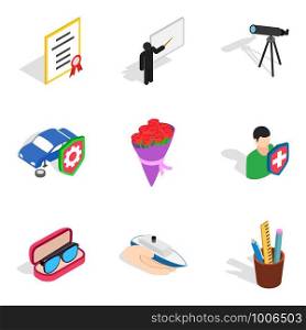 Great job icons set. Isometric set of 9 great job vector icons for web isolated on white background. Great job icons set, isometric style