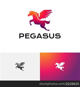 Great Pegasus Flying Jumping Winged Horse Logo