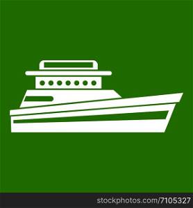 Great powerboat icon white isolated on green background. Vector illustration. Great powerboat icon green