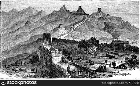 Great Wall of China, during the 1890s, vintage engraving
