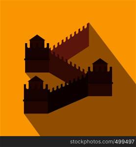 Great Wall of China icon in flat style on yellow background. Great Wall of China icon, flat style
