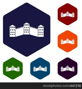 Great Wall of China icons set hexagon isolated vector illustration. Great Wall of China icons set hexagon