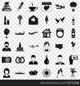 Great wedding icons set. Simple style of 36 great wedding vector icons for web for any design. Great wedding icons set, simple style