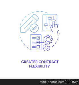 Greater contract flexibility concept icon. Contract management automation benefits. Deliver value rapidly for customers idea thin line illustration. Vector isolated outline RGB color drawing. Greater contract flexibility concept icon
