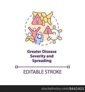 Greater disease severity and spreading concept icon. Health effect of overcrowding abstract idea thin line illustration. Isolated outline drawing. Editable stroke. Arial, Myriad Pro-Bold fonts used. Greater disease severity and spreading concept icon