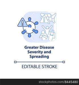 Greater disease severity and spreading light blue concept icon. Overcrowding abstract idea thin line illustration. Isolated outline drawing. Editable stroke. Arial, Myriad Pro-Bold fonts used. Greater disease severity and spreading light blue concept icon