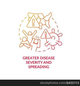 Greater disease severity and spreading red gradient concept icon. Health effect of overcrowding abstract idea thin line illustration. Isolated outline drawing. Myriad Pro-Bold fonts used. Greater disease severity and spreading red gradient concept icon
