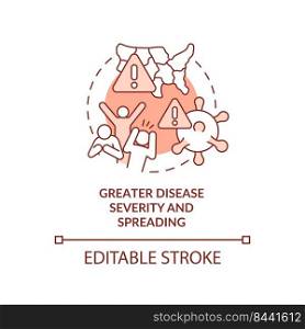 Greater disease severity and spreading terracotta concept icon. Health effect abstract idea thin line illustration. Isolated outline drawing. Editable stroke. Arial, Myriad Pro-Bold fonts used. Greater disease severity and spreading terracotta concept icon