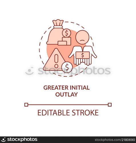 Greater initial outlay red concept icon. Higher expenses. Export business struggles abstract idea thin line illustration. Isolated outline drawing. Editable stroke. Arial, Myriad Pro-Bold fonts used. Greater initial outlay red concept icon