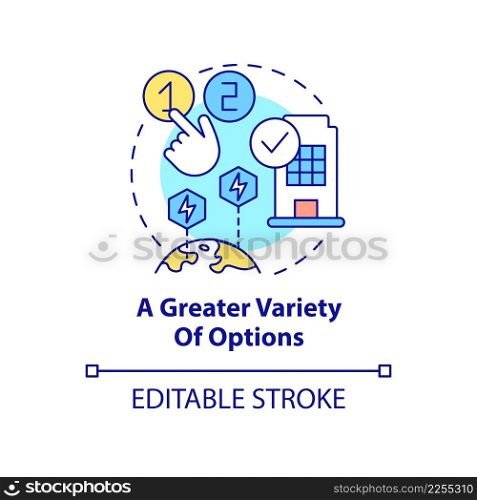 Greater variety of options concept icon. Choose best plan. PPA pros abstract idea thin line illustration. Isolated outline drawing. Editable stroke. Arial, Myriad Pro-Bold fonts used. Greater variety of options concept icon