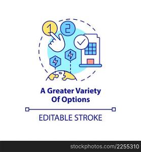 Greater variety of options concept icon. Choose best plan. PPA pros abstract idea thin line illustration. Isolated outline drawing. Editable stroke. Arial, Myriad Pro-Bold fonts used. Greater variety of options concept icon
